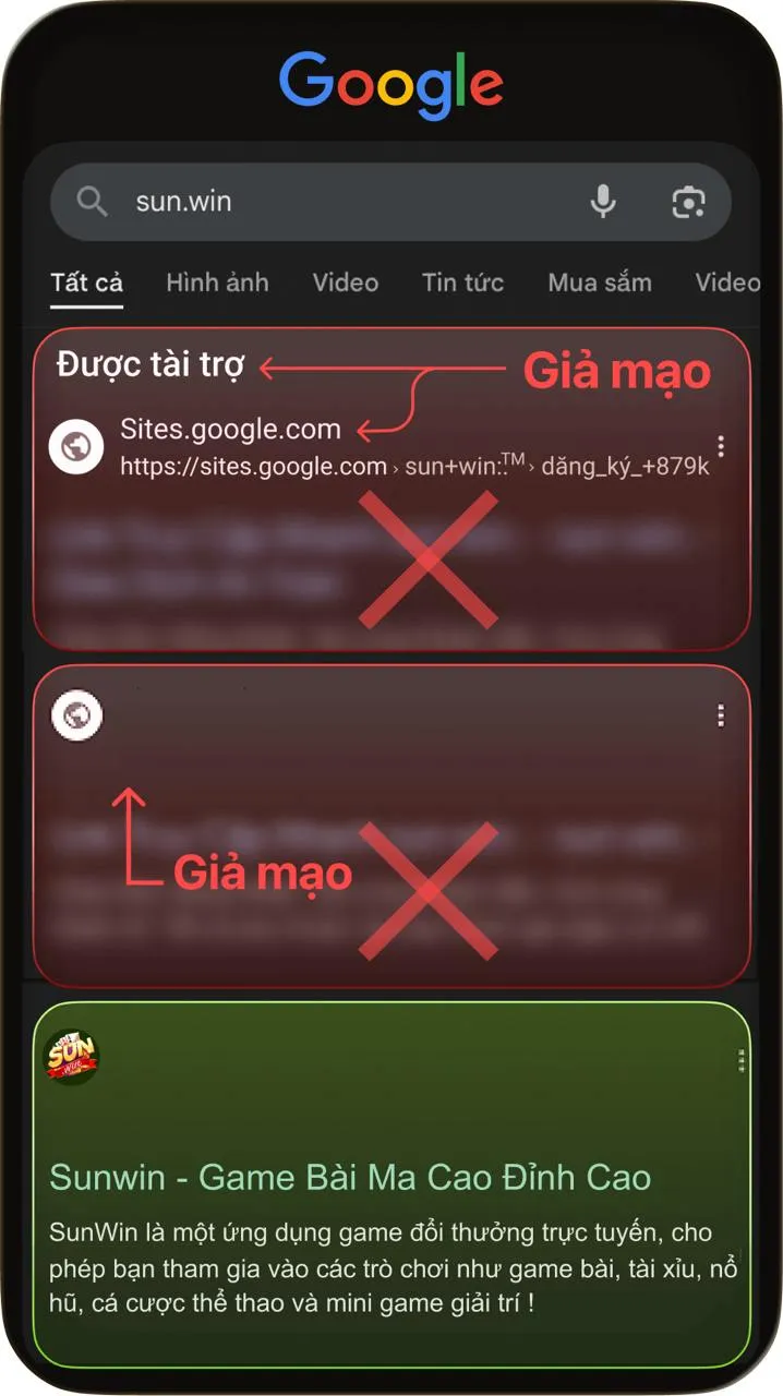 Nhận biết trang Sunwin thật